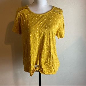 Old Navy Polka Dot Mustard Knot Front Top Women’s Large